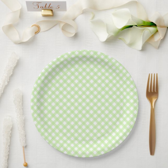 Prato De Papel Padrão Russo, Pastel Green Gingham (Casamento)