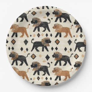 Prato De Papel Padrão Safari Tribal Boho Leão