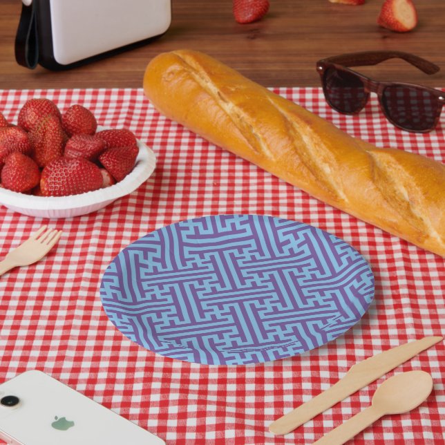 Prato De Papel Padrão Sayagata, japonês, roxo e azul (Piquenique)