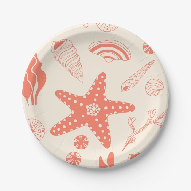 Prato De Papel Padrão sem costura com conchas marinhas (Frente)