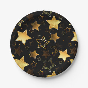 Prato De Papel Padrão sem costura com estrelas de Ouro
