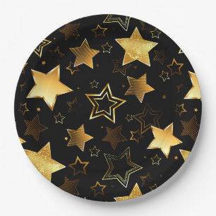 Prato De Papel Padrão sem costura com estrelas de Ouro