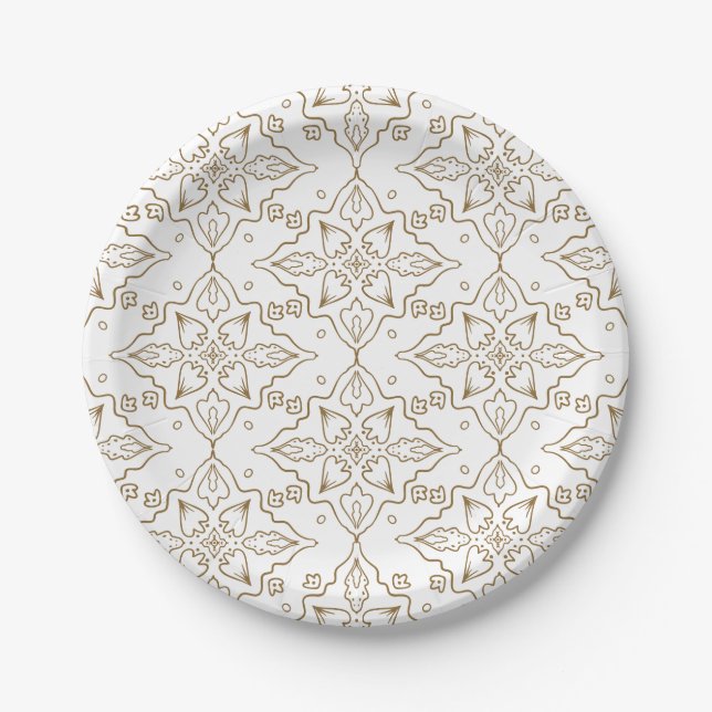 Prato De Papel Padrão simétrico ornamentado com motivos florais (Frente)