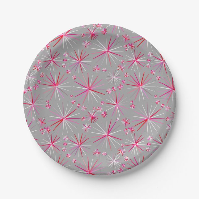 Prato De Papel Padrão Sputnik de meio século, Cinzas e Fuchsia (Frente)