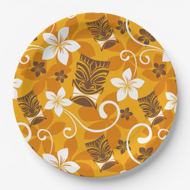 PRATO DE PAPEL PADRÃO TIKI LUAU (LARANJA) (Frente)