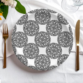 Prato De Papel Padrão trançado preto e branco