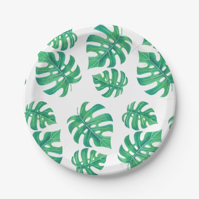 Prato De Papel Padrão tropical com folhas de monstera (Frente)