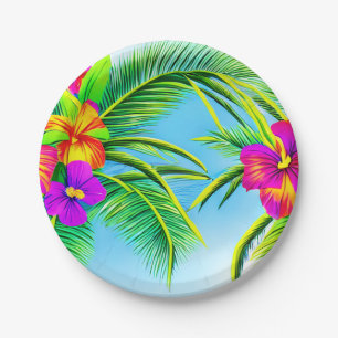Prato De Papel Padrão tropical havaiano sem carne
