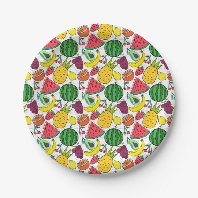 Prato De Papel padrão uniforme de fruta | Padrão da superfície da (Frente)