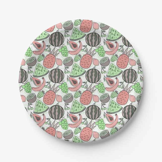 Prato De Papel padrão uniforme de fruta | padrão da superfície da (Frente)