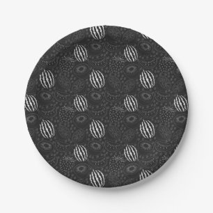 Prato De Papel Padrão uniforme em fruta preto e branco Tropical