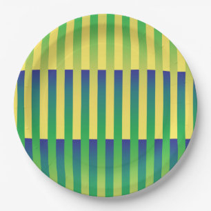 Prato De Papel Padrão Verde Amarelo Azul Striped