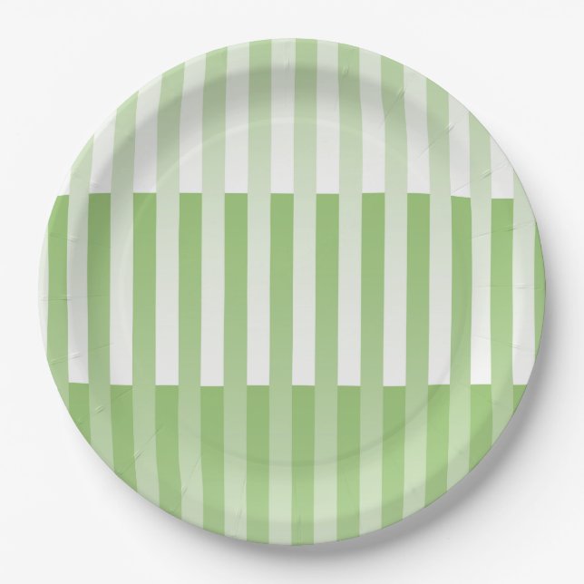 Prato De Papel Padrão verde branco riscado (Frente)