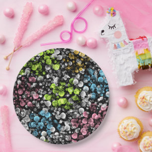 Prato De Papel Padrão Verde limão Cor-de-Rosa Azul