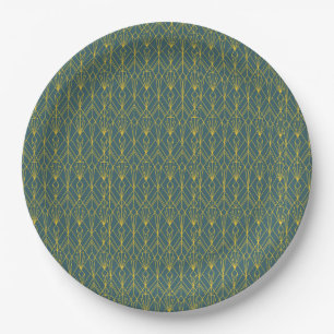 Prato De Papel Padrão vintage arte deco geométrico dourado retrô