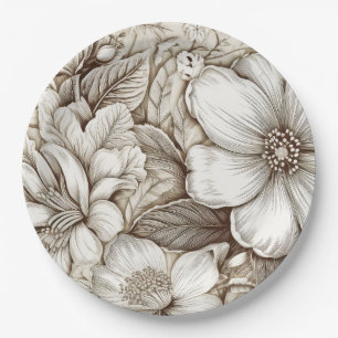 Prato De Papel Padrão Vintage Floral Sepia (15)
