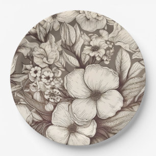 Prato De Papel Padrão Vintage Floral Sepia (7)