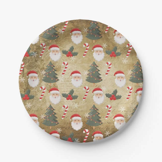 Prato De Papel Padrão Vintage Papai Noel (Frente)