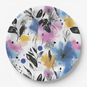Prato De Papel Padrão Vintage Watercolor Floral Abstrato (11)