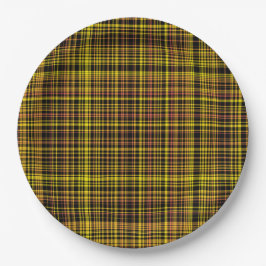 Prato De Papel Padrão Xadrez Amarelo Laranja Preto