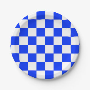 Prato De Papel Padrão Xadrez Azul Branco