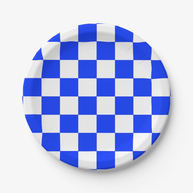 Prato De Papel Padrão Xadrez Azul Branco (Frente)