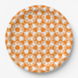 Prato De Papel Padrão Xadrez em Diamante Laranja Branco com Peças