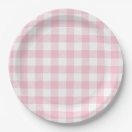 Prato De Papel Padrão Xadrez Gingham Rosa Pastel