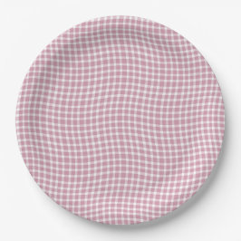Prato De Papel Padrão Xadrez Quadriculado Rosa e Branco Sem Costu