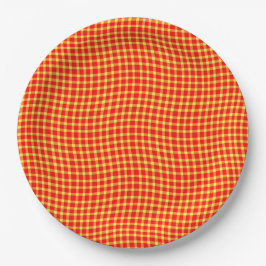 Prato De Papel Padrão Xadrez Quadriculado Vermelho Amarelo Sem Co