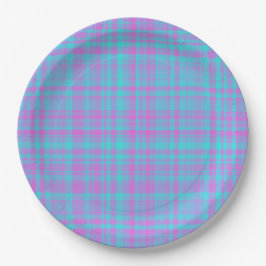 Prato De Papel Padrão Xadrez Rosa Azul Roxo