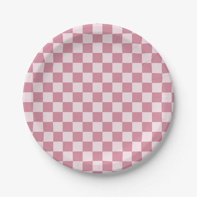 Prato De Papel Padrão xadrez rosa empoeirado (Frente)