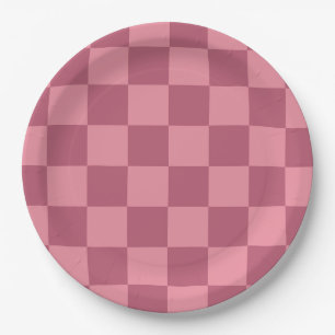 Prato De Papel Padrão Xadrez Rosa Minimalista