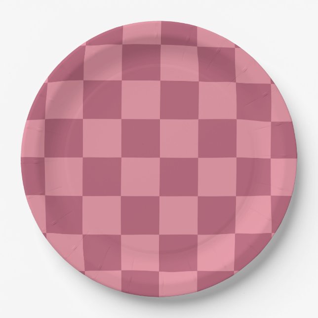 Prato De Papel Padrão Xadrez Rosa Minimalista (Frente)