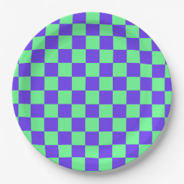 Prato De Papel Padrão Xadrez Roxo e Verde