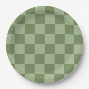 Prato De Papel Padrão Xadrez Verde Sage Minimalista