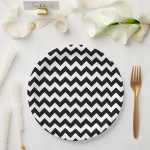 Prato De Papel Padrão Zigzag preto e branco, padrão Chevron