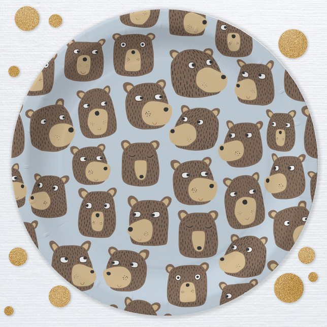 Prato De Papel Padrinho do Urso Pequeno (Fun teddy bear cub pattern party paper plates)