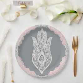 Prato De Papel Padrões cinza e rosa arte de IA