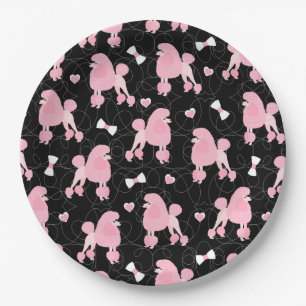 Prato De Papel Padrões de Arcos e Poodles Rosa Pretos