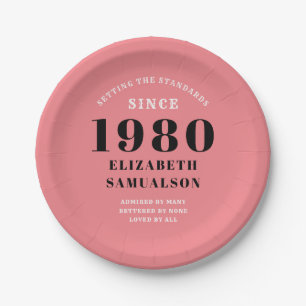 Prato De Papel Padrões de configuração rosa de aniversário 1980 p