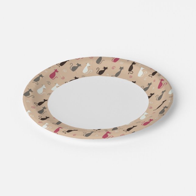 Prato De Papel Padrões de gatos rosa (Inclinado)