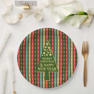 Prato De Papel Padrões de Natal - design de árvore Elegante e Chi