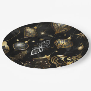 Prato De Papel Padrões De Ornamento Tradicional De Prata E Dourad