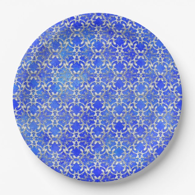 Prato De Papel Padrões de rolagem azul de Cinza prateada (Frente)