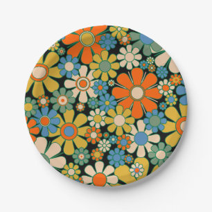 Prato De Papel Padrões Florais das Flores Retro 60s 70s