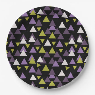 Prato De Papel Padrões triângulos Avocado e Roxo