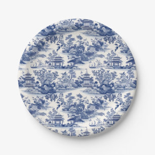 Prato De Papel Pagoda Azul Padrão de Chinoiserie Personalizada