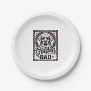 Prato De Papel Pai Golden Retriever Design de Gravura Vintage_1