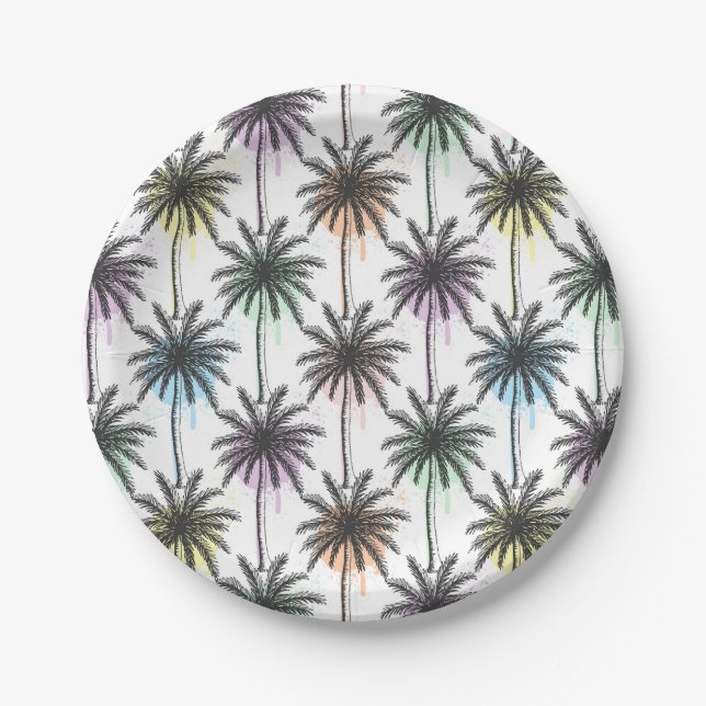 Prato De Papel Paint Drop Palm Tree Patterno (Frente)